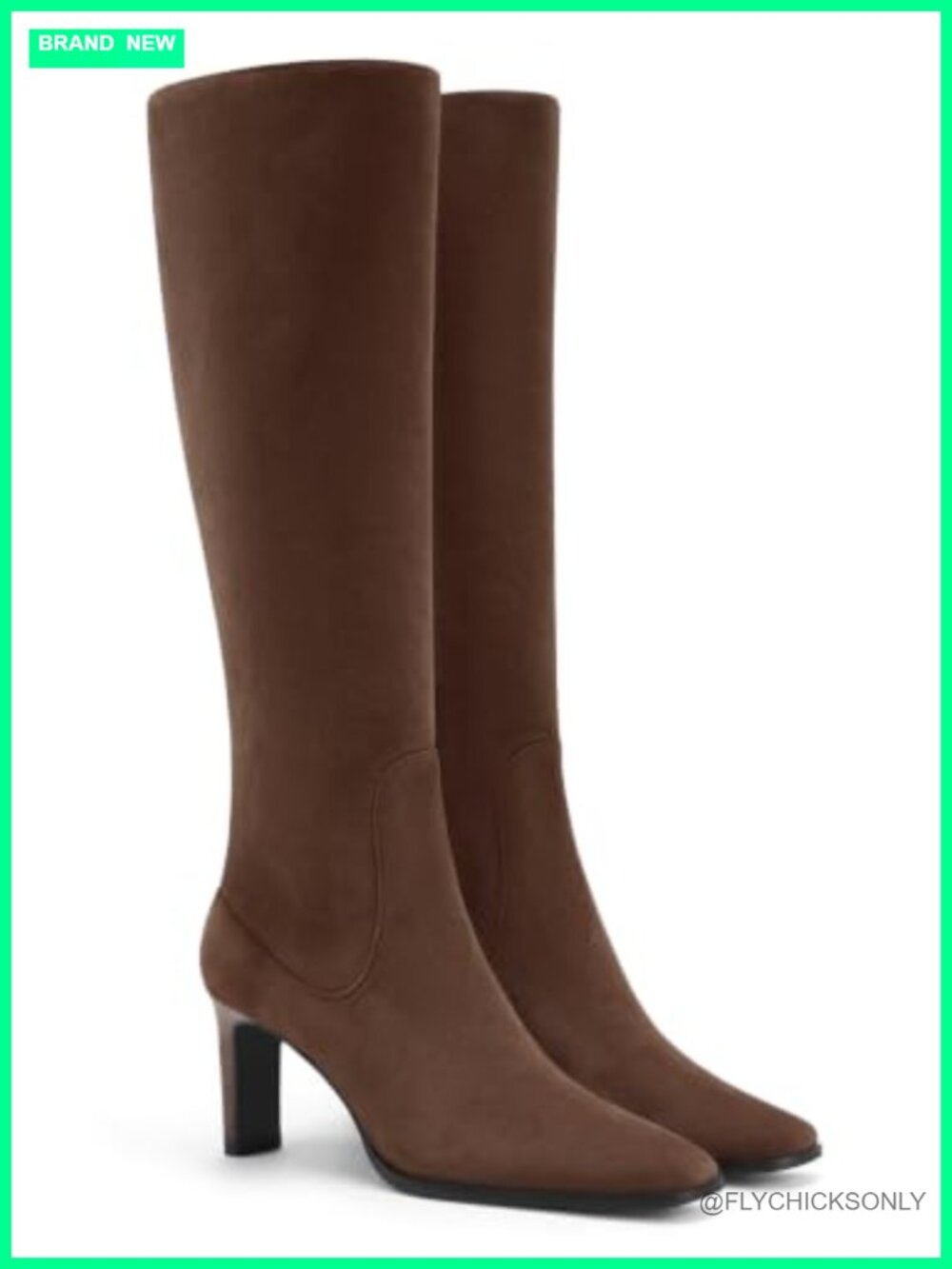 Faux Suede Knee High Boots Square Toe Chunky Heel Dress Boots